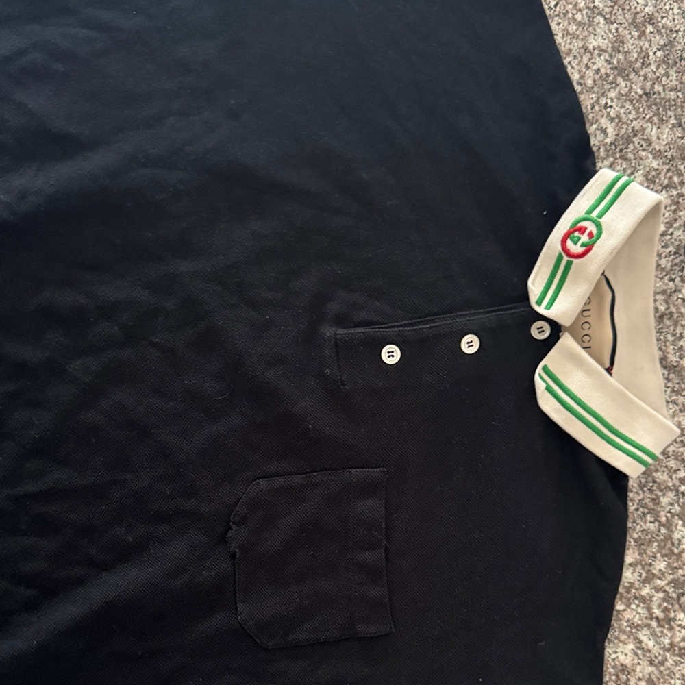 Gucci Black Polo with Green and Cream Accents